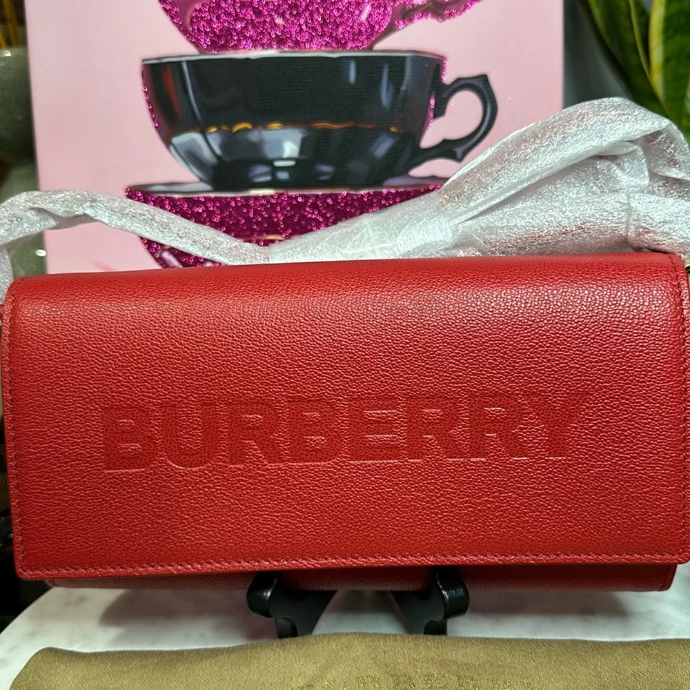Burberry Logo Embossed Leather Crossbody Wallet